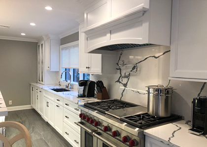 White Kitchen with Marble Countertops - Harrison, NY