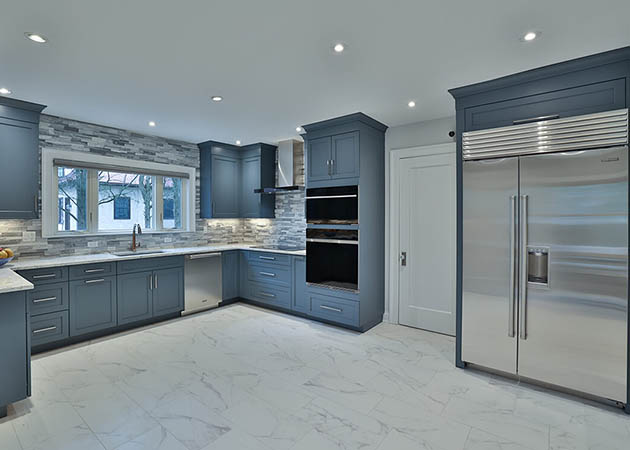 New Rochelle, NY - Frameless Construction by Design-Craft Cabinetry - Painted in Gale with LG Rococco quartz tops